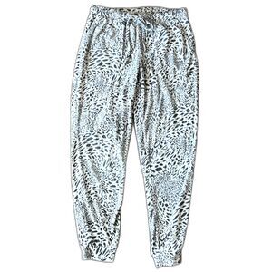 Womens White Animal Print Super Soft Velvet PJ Pajama Pants by Rae Dunn - Medium